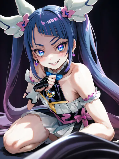 best quality, very detailed,one girl, alone, {cure_null_hirogarunullprecure:1.15}, dark blue hair, blue eyes, blue flames in the...