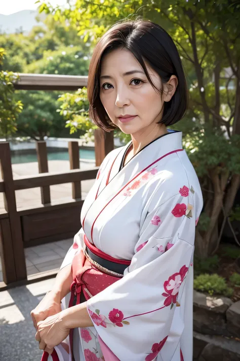 Older age,40s,Japanese women,Grandma&#39;s hairstyle,Focus on the face,High image quality,masterpiece,Cute face,Chubby,Angle from the front,Chubby,Face with makeup,Slightly larger breasts,Underwear and breasts visible through clothing,Many wrinkles on the ...