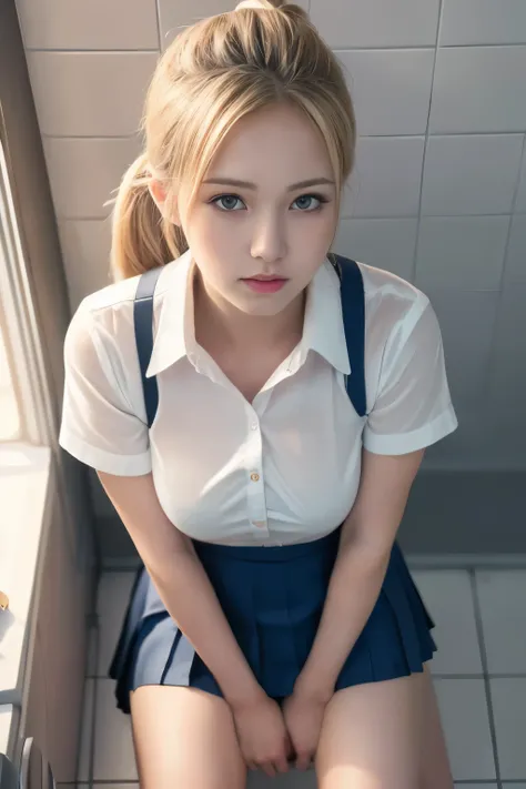 (Best Quality:1.4), (masterpiece:1.4), (Realistic:1.2),(超High resolution, RAW Photos:1.4), (High resolution, Very detailed:1.2), (8k:1.2),

Beautiful school girl, (blond ponytail:1.2), (school uniform:1.3), (plump breast:1.2), (From below:1.3), (sitting:1....