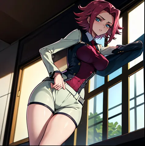 ((1girl)),((alone)),Kallen Stadfeld, (Code Geass),(masterpiece), (best quality), (ultra detailed), (best illustration), (best shadow), (absurdities) , sharp focus, cowboy shot, atmospheric perspective, depth of field, dynamic posture, ((looking at viewer))...