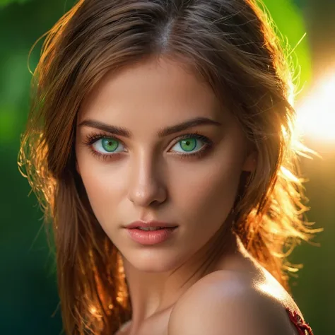 best quality, masterpiece, ultra high resolution, (realisticity: 1.4), original photo, 1girl, green eyes, off-the-shoulders, cin...