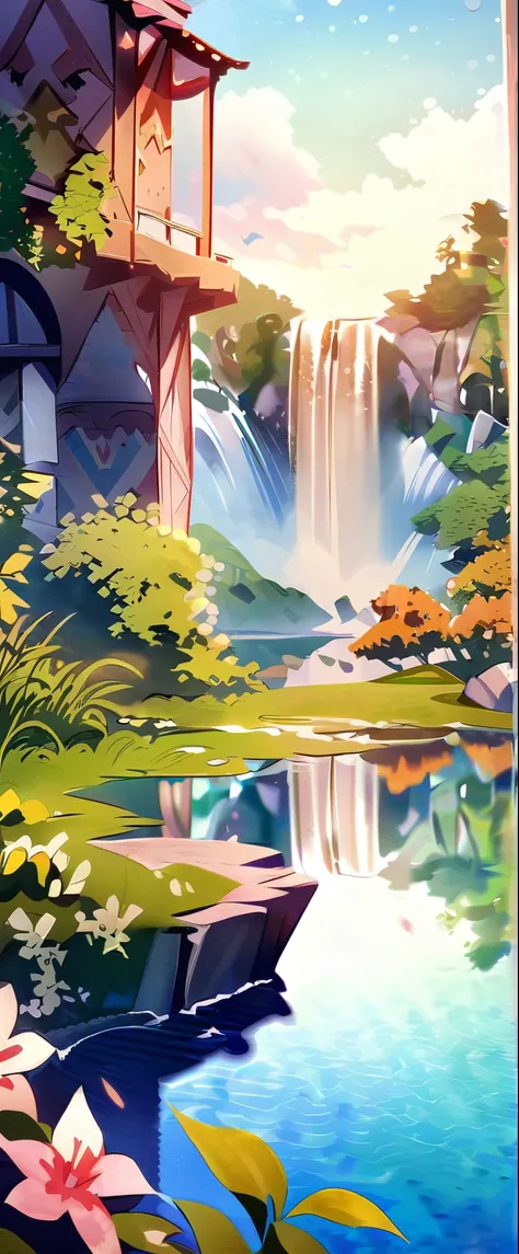 (very beautiful elaborate watercolors),beautiful nature,beautiful lake((very elaborate and beautiful galaxy reflected:1.4)),waterfalls,fantasy,some fairies, BREAK ,quality(8k,wallpaper of extremely detailed CG unit, ​masterpiece,hight resolution,top-qualit...