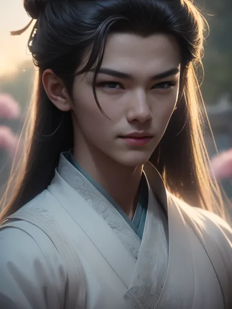 (Best Quality, Super Detail, Masterpiece, Representative Work, Official Art, Professional, Super Fine Detail, 8k:1.3), (photorealism:1.2), (Couple, Beautiful Girl and Boy), A couple in the sea of flowers, Handsome guy hugs beautiful girl from behind, Smili...