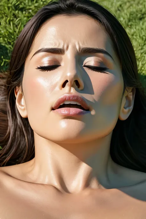 masterpiece, award-winning photo, very detailed, edge orgasm, woman with open mouth and closed eyes , face focus、sweaty skin gli...