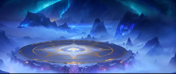 there is a picture of a star in the middle of a mountain, odins stone arena background, arena background, stunning arcanum backdrop, gigantic landing pad, infinite space clock background, concept art magical highlight, riot games concept art, 8 k hd wallpa...