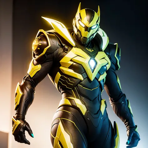 cyrax, yellow robot, male, yellow, green shiny eyes, yellow armor