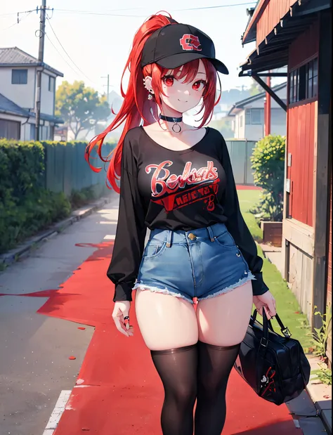 Realistic,Best Quality, Ultra Detail, High-quality CG rendering, The most delicate and beautiful, Floating softly, High resolution, (1 girl), (Highest quality,4K,8k,masterpiece:1.2),(Bright Red Hair:1.5), (ponytail:1.5),(Red eyes:1.5),(Slightly larger brea...