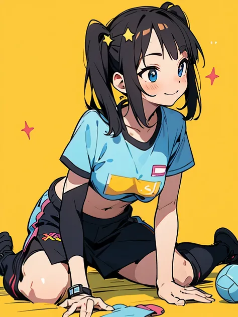 (sideview:1.2),(Alone),(((wariza:1.3))),(leaning forward:1.3),black:1.2 twintail,long sideburn,((bluntbangs:1.3)),nsfw,(underboob:1.2),cute shy:1.2,blush、sexy sports bra、Micro Mini Skirt、zettai ryouiki、black over-the-knee socks、Fancy Pouch、General store、(I...