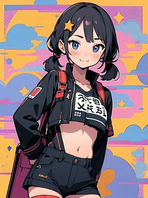 (((upperbody))),((looking at viewer:1.3)),black twintail,long sideburn,((bluntbangs:1.3)),nsfw,(underboob:1.2),cute suprise:1.2,blush、walkking:1.3,Purple jersey, short black cargo pants, Boston bag,zettai ryouiki、black over-the-knee socks、 on the way home,...