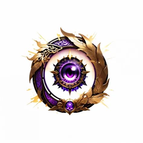 Purple eye symbol with gold border, Fantasy game spell symbols, Mysterious art style, Eye of God, Mysterious Eye, Game Icon，Simple background，Chinese style，Ancient