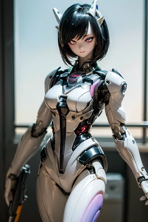 (SFW:2), photorealistic, realistic photo, 8k, ((highest quality)), ((masterpiece)), (extremely detailed), kukolnydom, doll, mecha musume, mechanical parts, robot joints, head gear, (cowboy shot, mature woman, 21yo, 21_years_old, solo:1.6), (holding energy ...