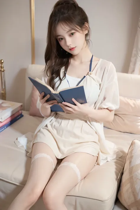 ((best quality)), ((masterpiece)), (detailed), 1girl ,reading a book in her room,
Wearing cute clothes, like reality image 