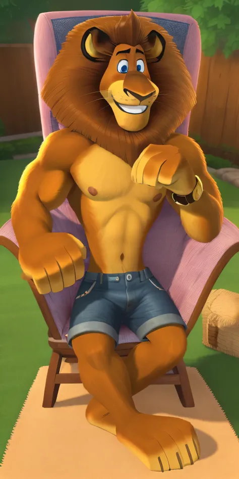 AlexLion, solo, cartoony proportions, correct anatomy, muscular body, biceps anatomy correct, big biceps, extremely beautiful and cute face, ultra quality face, ultra quality eyes, perfectly detailed blue eyes, white iris with perfectly detailed pupils, ul...