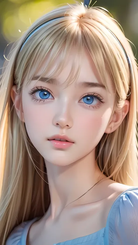 Dressed、(Photorealistic:1.4)、(ハイパーRealistic:1.4)、(Realistic:1.3)、(Smooth lighting:1.05)、(Improved cinematic lighting quality:0.9)、32K、1 Girl、Very cute expression、Beautiful blonde girl、Realistic top lighting、Backlight、Face Light、Super long silky hair、Ray tr...