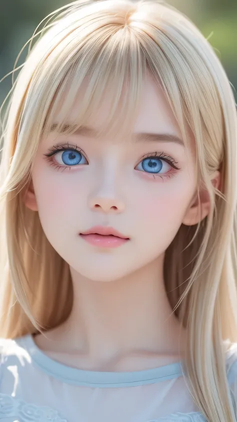 Dressed、(Photorealistic:1.4)、(ハイパーRealistic:1.4)、(Realistic:1.3)、(Smooth lighting:1.05)、(Improved cinematic lighting quality:0.9)、32K、1 Girl、Very cute expression、Beautiful blonde girl、Realistic top lighting、Backlight、Face Light、Super long silky hair、Ray tr...