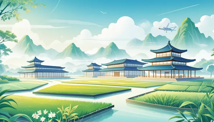 Agricultural Science and Technology Research and Development Exchange Center，Beautiful scenery，Mainly line illustrations，Simplicity