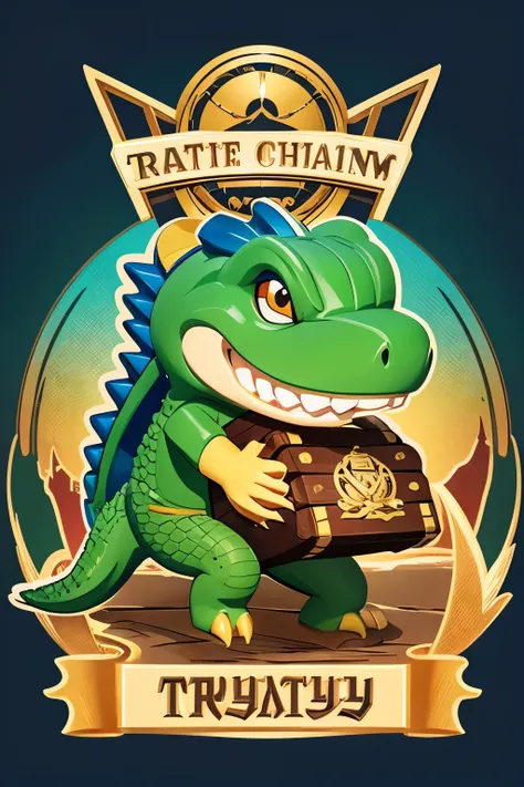 No background　Treasure Hunter　"PDK"Crocodile holding a treasure chest　baseball　Anime Style　Emblem-style logo　cool　No characters needed