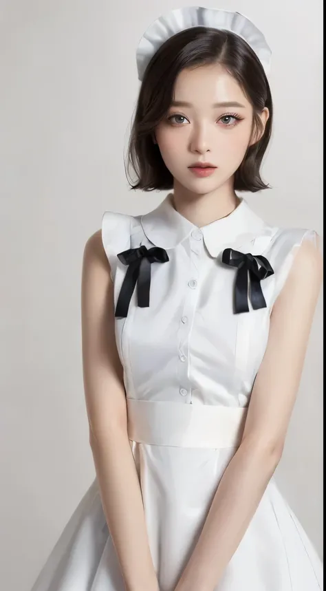 ((highest quality, 8k, masterpiece: 1.3)), sharp: 1.2,  (Maid clothes:1.2), ((bob hair: 1.2)), (white background: 1.2), Highly detailed face and skin texture, fine eyes, double eyelid, Frontal face looking at the camera, ,  cheek, baby face, lipstick, sex ...