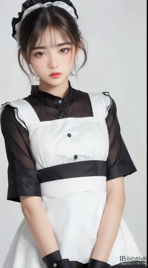 ((highest quality, 8k, masterpiece: 1.3)), sharp: 1.2,  (Maid clothes:1.2), ((bob hair: 1.2)), (white background: 1.2), Highly detailed face and skin texture, fine eyes, double eyelid, Frontal face looking at the camera, ,  cheek, baby face, lipstick,