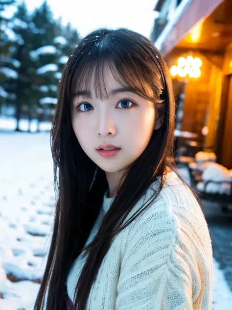 ulzzang-6500-v1.1, (RAW Photos:1.2), (Photorealistic), Beautiful detailed girl, (Genuine: 1.4), Very detailedな目と顔, Beautiful and fine details, Snow Scene、Huge file sizes, High resolution, Very detailed, Best Quality, [masterpiece:1.6], Awareness-raising, V...