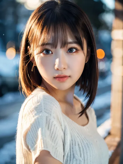 ulzzang-6500-v1.1, (RAW Photos:1.2), (Photorealistic), Beautiful detailed girl, (Genuine: 1.4), Very detailedな目と顔, Beautiful and fine details, Snow Scene、Huge file sizes, High resolution, Very detailed, Best Quality, [masterpiece:1.6], Awareness-raising, V...