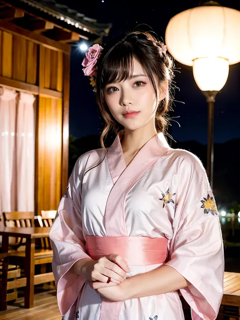 Million dollar night view　Beautiful face like an actress　Pink Yukata　Night Sky　Starry Sky　綺麗なStarry Sky　
