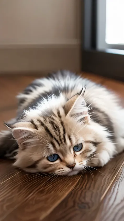 Siberian　kitten　Angry　Stylish　cute　Lying down