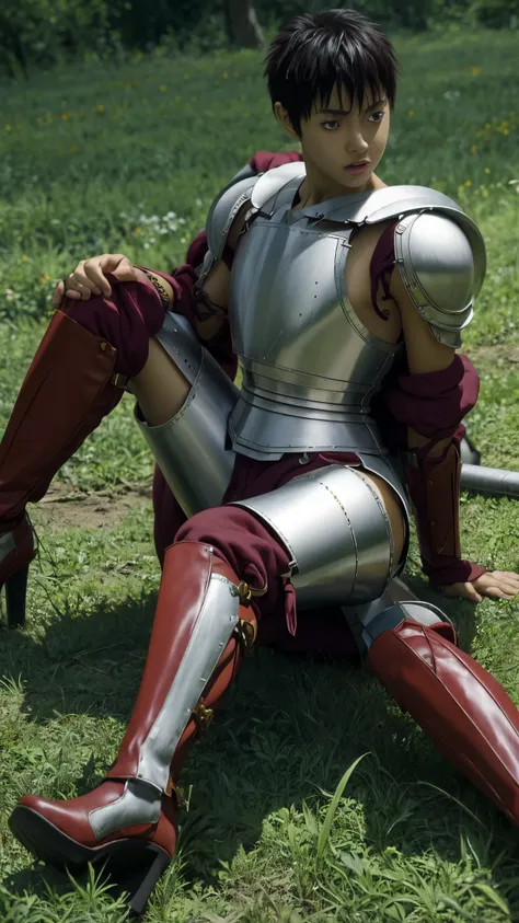 casca from berserk anime realistic art with armor, zoomed out image with high heels