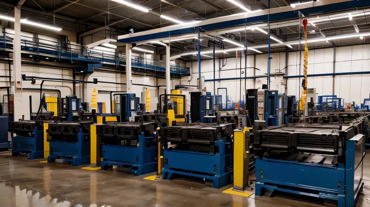 Image of machine arms in production in a factory and on a production line.