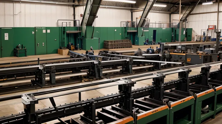 Image of machine arms in production in a factory and on a production line.