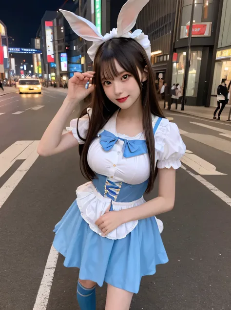 Best Quality, Very detailed, finely, High resolution, 8K wallpaper, Perfect dynamic composition, anatomically correct、Beautiful and beautiful eyes, Flowing bangs、Medium Hair,20-year-old girl、beautiful girl、Beautiful face、cute、Perfect Style、Black Hair、(alic...