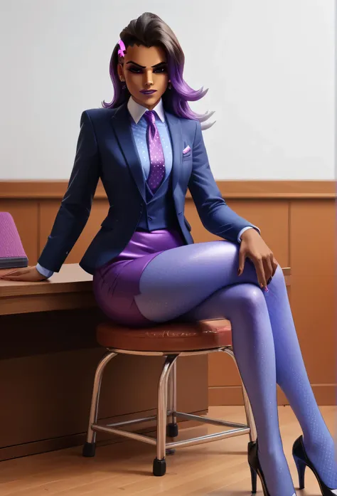 score_9, score_8_up, score_7_up, score_6_up, score_5_up, score_4_up, 3d,
owsombra, owwidowmaker, 2 girls, smirk, three-piece suit, ((waistcoat)), purple skirt suit, dress shirt, purple necktie, blazer, suit jacket, bodycon pencil skirt, (lilac shirt with w...