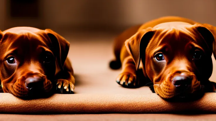 brown pitbull puppy smiling at the camera, gold eyes, closeup, portrait, solo, blurred background, (masterpiece, best quality:1....