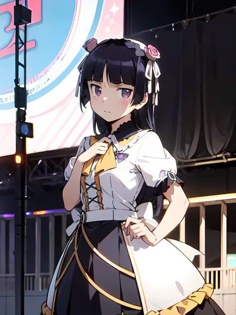 (ruri gokou),  1 female, Alone, Black Hair, Hime cut, Long Hair, Hairbands, Japanese idol costumes, Idol Dress, concert、A large crowd