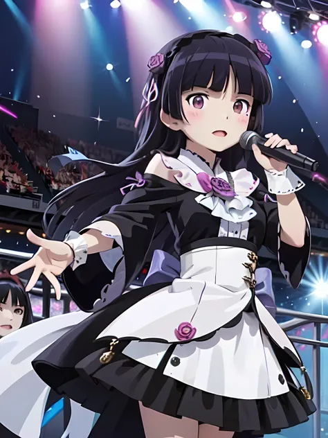 (ruri gokou), 1 female, Alone, Black Hair, Hime cut, Long Hair, Hairbands, Japanese idol costumes, Idol Dress, concert、Concert Lighting