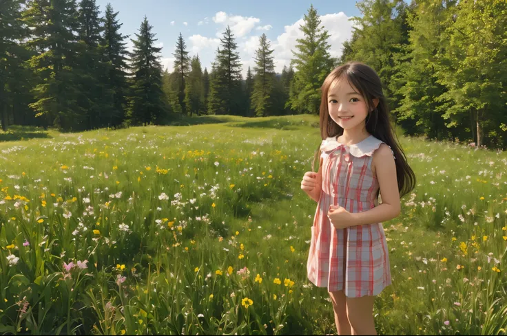 Best Quality　masterpiece　detailed　A very cute girl is smiling and standing alone in Heidi&#39;s village　Photo style　Fantasy