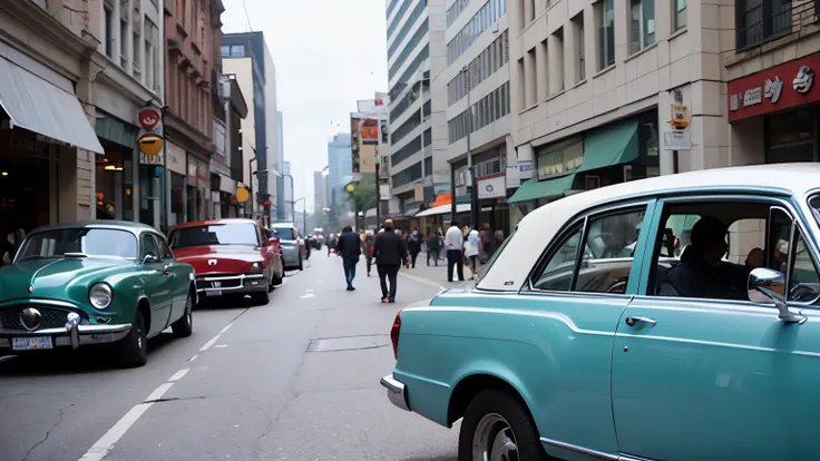 Busy streets

Explanation: Streets full of people and old cars convey the feeling of life in the 50s. In The X-Men Collection, Realistic, Best Film, Super Panavision 70 Format 1950, Vintage Film