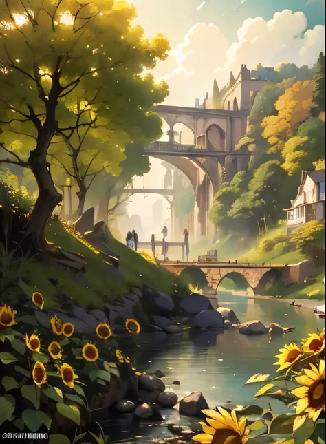 designed by Alfred Augustus Glendening, lush cityscape, landscape of a (Inlet:1.3) and Planet Venus, it is very Apocalyptic, Leaf, Fir, Sunflower, Camellia, Summer, Magic Realism, Sad, Selective focus, concept art, overly complex style, fantastic, photo