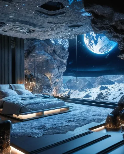 masterpieceabsurdres, Ultra-high resolution,(Photorealistic:1.4),Saturn is visible, Luxurious room