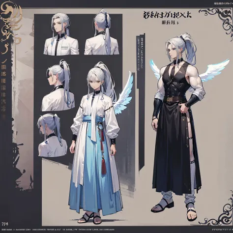 (Masterpiece, best quality), detailed, 1 man, ((character concept art)), ((character design sheet, same character, front, side, back)), full body, body complete, 1 Male angel, 1 Man angel, Detailed face, character design sheet，full bodyesbian, Highly detai...