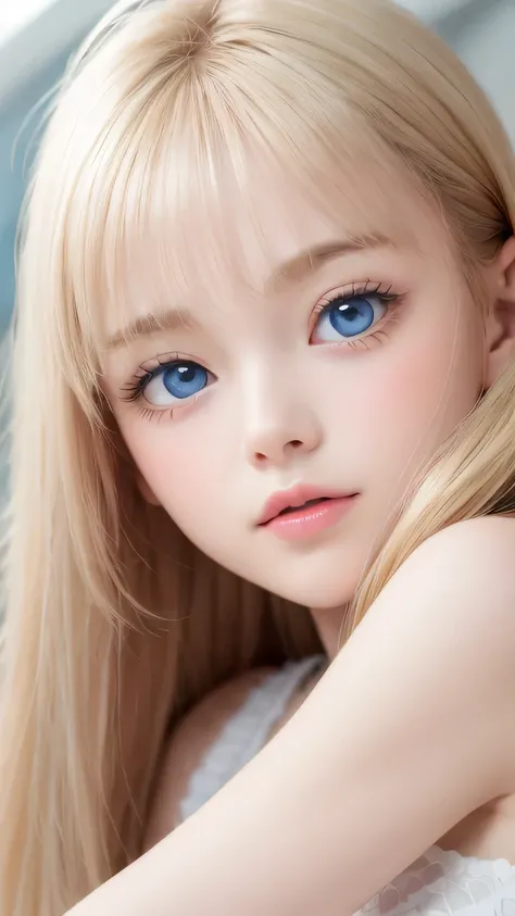 Dressed、(Photorealistic:1.4)、(ハイパーRealistic:1.4)、(Realistic:1.3)、(Smooth lighting:1.05)、(Improved cinematic lighting quality:0.9)、32K、1 Girl、Very cute expression、Beautiful blonde girl、Realistic top lighting、Backlight、Face Light、Super long silky hair、Ray tr...