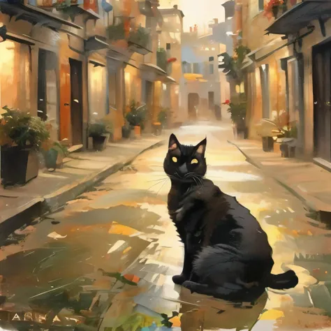 City alley、Black cat in the backstreet