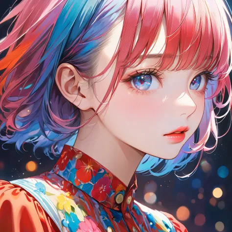 (best quality, highres, realistic:1.37), Yayoi Kusama Style, vivid colors, studio lighting, portraits, bokeh, oil painting, detailed eyes and face, beautiful detailed lips, long eyelashes, youthful appearance, energetic pose, dynamic movement, stage perfor...