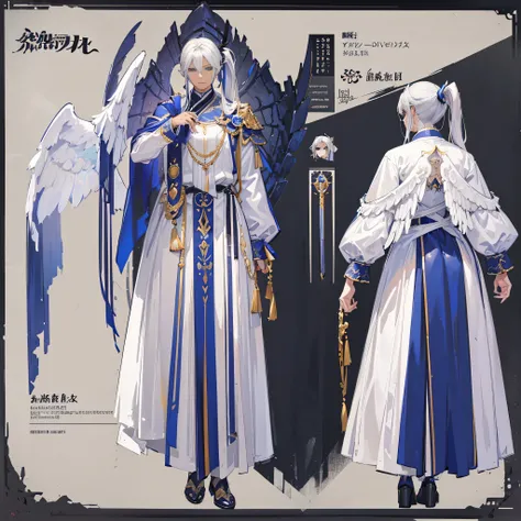 (Masterpiece, best quality), detailed, 1 man, ((character concept art)), ((character design sheet, same character, front, side, back)), full body, body complete, 1 Male angel, 1 Man angel, Detailed face, character design sheet，full bodyesbian, Highly detai...