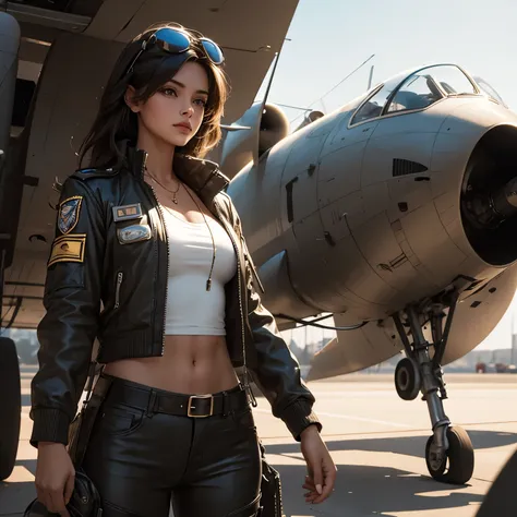 a chick with the body of a man dressed as an aviator looking to the right