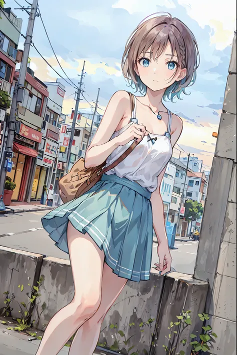 Yo Watanabe, Yu Watanabe, Brown Hair，Shortcuts，Messy Hair，Short braided hair，Neat，Slender beauty，A dignified posture，Small chest，Beautiful feet，Her captivating grey-blue eyes shine like stars，Vibrant colors,Beautiful Eyes,A delicate smile,Textured Skin,The...