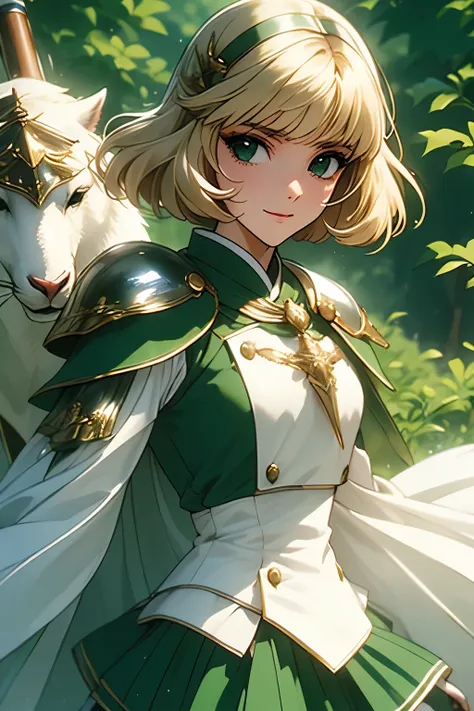 fu-houji、blonde、bobcut、magic knightレイアース"、magic knight、green sailor suit、green mini skirt、green and white cloak、green-silver bre...