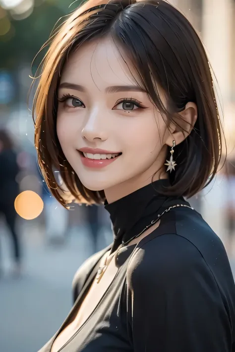 ((1. The Ultimate Beauty)), Mature, Beautiful Face, Detailed lips, A beautiful eye for detail, Double eyelids, Long eyelashes、(Grin), ((Beautiful teeth alignment)), Captivating Gaze, A charming smile, Long eyelashes, Elegant eyeshadow, ((Huge breasts)), (B...