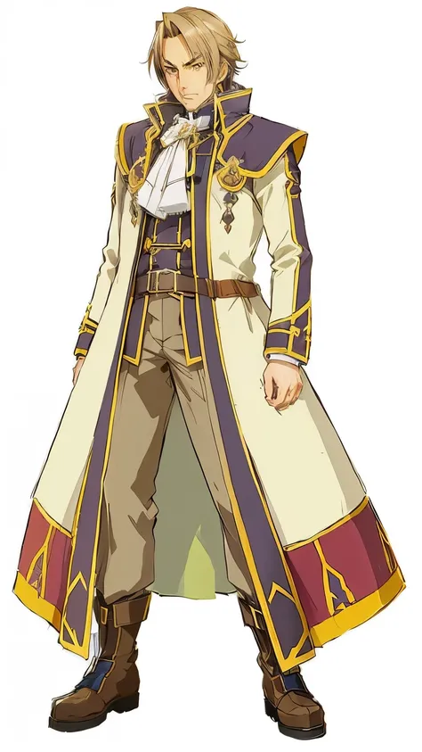 alfred from isekai wa smartphone to tomo ni, in another wolrd whit my smartphone, a anime image of a man in a long coat and boots, casimir art, picture of a male cleric, art style of rune factory 5, ace attorney style, official character art, aqua from kon...