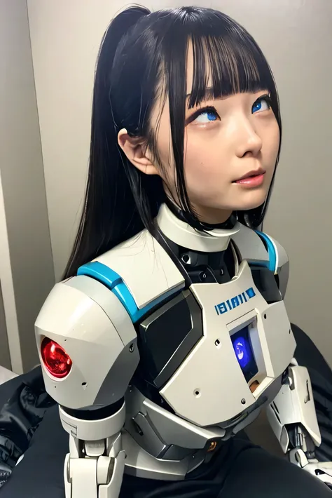 masterpiece, best quality, extremely detailed, Japaese Cyborg girl,Plump , control panels,android,Droid,Mechanical Hand, Robot arms and legs, Black Robot Parts,Black hair,Mechanical body,Blunt bangs,White robotics parts,perfect robot girl,long tube,thick ...